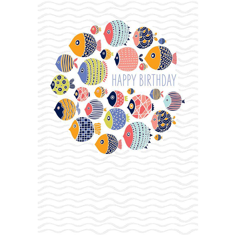 Colorful fish birthday card from Pictura's everyday card collection, featuring vibrant fish illustrations on a cheerful background.